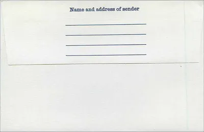 Carte postale blanche — timbres et cachets bleus — éditeur non visible — Verso