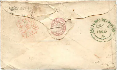 Carta postal para Birmingham — destinada a Mifs Parkes — selo de 1 penny — Verso