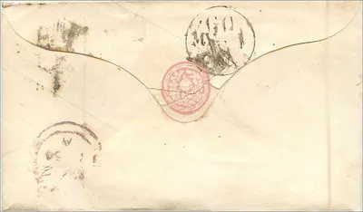 पोस्टकार्ड शिप पार्कर के तोनब्रिज वेल्स के पते पर — 1840 के मुद्रांकन और क्लैपहैम के पोस्टमार्क — पीछे
