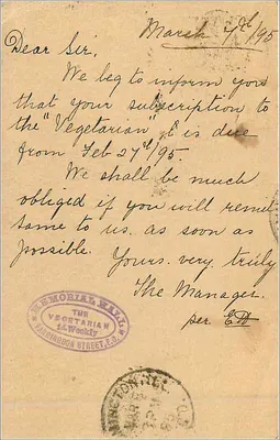 Cartolina postale di Londra — Unione Postale Universale — Gran Bretagna e Irlanda — timbro da 1 penny rosso — datata marzo 1895 — Verso