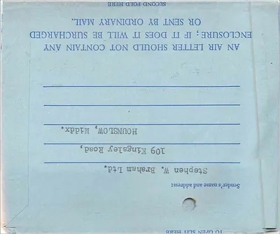 Carte aérienne - Hounslow, Middlesex - 5 avril 1966 — Verso