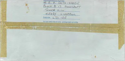 Carta postal enviada ao Consulado Australiano em Manchester — Royal Mail, 1£ First Class, selos 4p — Verso
