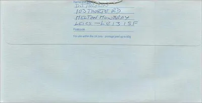 Carta postal enviada ao Consulado Australiano em Manchester — Royal Mail, 1988 — Verso