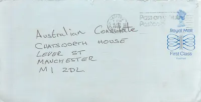 Carta postal - Consulado da Austrália em Manchester — Royal Mail, 1989