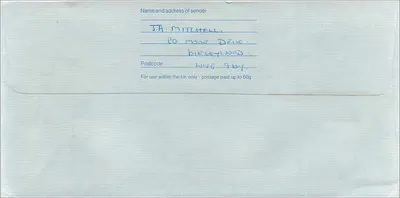 Manchester — carta postal enviada à embaixada australiana — Royal Mail — Verso