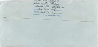 Envelope postal — Consulado Australiano em Manchester — Royal Mail First Class — Verso