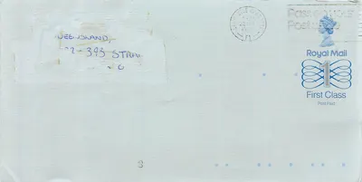 Carta postal First Class — Royal Mail — selo 1£ — obliteração F1 — destinatário Queen's Sand, 393 Strand