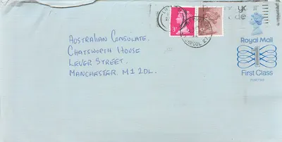 Liverpool — Carta enviada à embaixada australiana em Manchester — Royal Mail