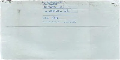 Liverpool — Carta enviada à embaixada australiana em Manchester — Royal Mail — Verso