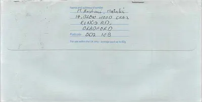 Carte postale envoyée de Bradford à l'Australian Consulate à Manchester — Royal Mail, 2 timbres, 1st. et 2nd. Class — Verso