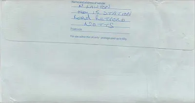 Envelope enviado ao Consulado Australiano em Manchester — selo 1987 — Verso