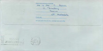 Carta postal enviada à Comissão australiana em Manchester — Royal Mail 1£ — Verso
