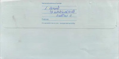 호주 대사관으로 보낸 편지 — Royal Mail 1£ 우표 — 뒷면