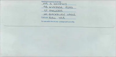 पोस्टकार्ड ऑस्ट्रेलियाई कौंसल के मैनचेस्टर को भेजा गया - रॉयल मेल, 1998 — पीछे