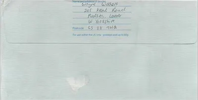 Envelope postal — Manchester, Reino Unido — Royal Mail First Class — Verso