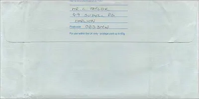 Carta postal azul — Austrália — Reino Unido — 1987 — Verso