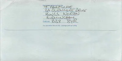 Carta postal inglesa — enviada à embaixada australiana em Manchester — Royal Mail First Class — Verso