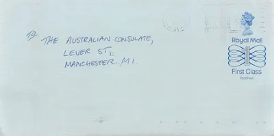 Manchester, M.I. — Envelope postal First Class — Royal Mail