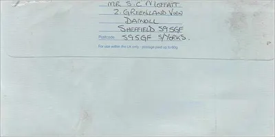 Carta postal enviada de Manchester — Consulado australiano — carimbo Royal Mail 1£ — Verso