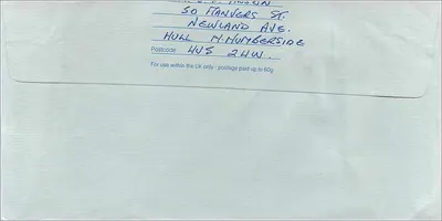 Avustralya Elçiliği'ne Manchester'da kartpostal — Royal Mail, 15p, Manchester imzası — Arka yüz