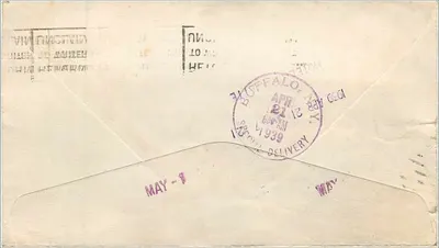 Carta postal retornada para Buffalo, N.Y. — 1939 — Editor: United States Postage — Verso
