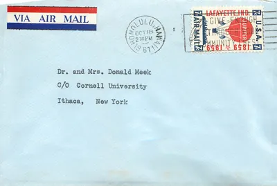 Envelope aéreo — Honolulu, Havaí — editor Community Chest, Lafayette, Ind.