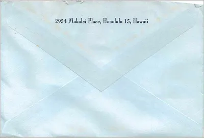 Envelope aéreo — Honolulu, Havaí — editor Community Chest, Lafayette, Ind. — Verso