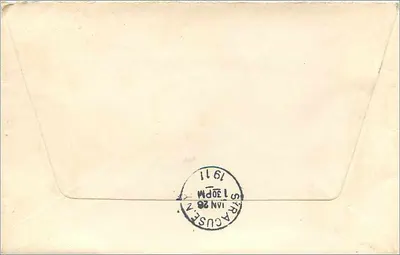 Karta pocztowa wysłana z Fadius (N.Y.) do Syracuse (N.Y.) — 28 stycznia 1911 — znaczki US 1 cent — Rewers