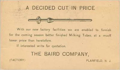 Tubos para Leite — Publicidade — The Baird Company, Plainfield, N.J. — Verso