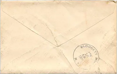 Municipal Air - N.J. — 9 de abril de 1906 — sello de 2 centavos Washington — destinatario Blodgett Mills, New York — Reverso
