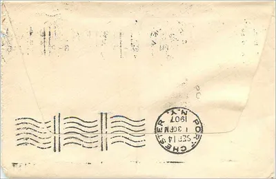 Tarjeta postal de Cortlandt, N.Y. — enviada el 13 de septiembre de 1907 — sello de 2 centavos Washington — Reverso
