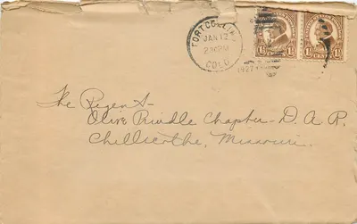 Fort Collins — Envelope postal datada de 1927 — editor não visível