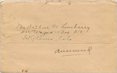 Fort Collins — Envelope postal datada de 1927 — editor não visível — Verso