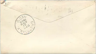 शेनांडोह, पेंसिलवेनिया से भेजी गई पोस्टकार्ड — 20 दिसंबर 1906 — 2 सेंट वाशिंगटन का टिम्बर — पीछे