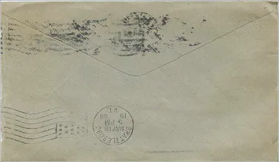 Burlington — Vermont — 1908 — selo e carimbo postal — Verso