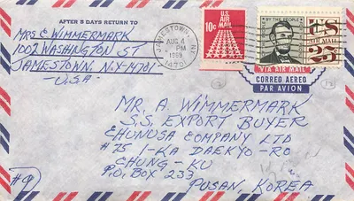 Jamestown, NY — Carta aérea para Pusan, Coreia — U.S. Air Mail