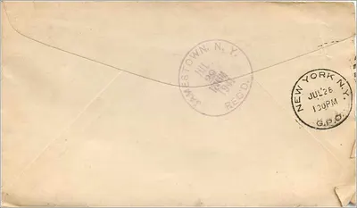 Nova Iorque — Carta aérea para Jamestown — United States Post Office — Verso