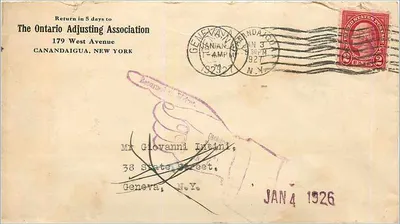 Carta postal com selo americano — Canandaigua, Nova York — 4 de janeiro de 1926