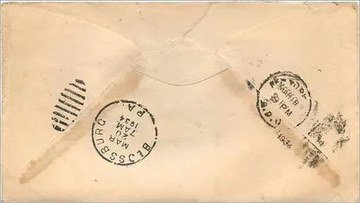 Nova Iorque - Blossburg, PA — Envelope com selos e carimbos postais — Verso