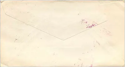 Carta postal aérea enviada para Memphis — destinatário em Elmira, N.Y. — selo de 6 centavos e carimbo 'MISSSENT TO G.P.O.' — Verso