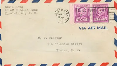 Envelope aéreo Honolulu — Havaí — 1951 — editor não visível