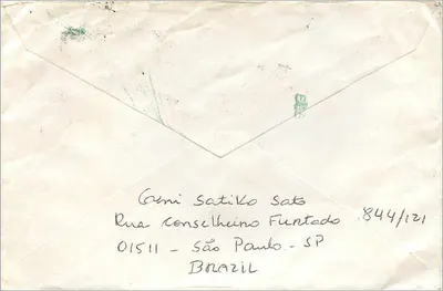 São Paulo — Carta postal com selos e carimbo de aniversário — Correios Brasil — Verso