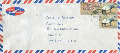 Carta aérea para a Universidade do Iowa — Malásia, 1983