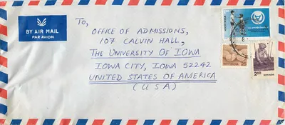 Carta aérea de New-Delhi para Iowa City — selos da Índia 1961