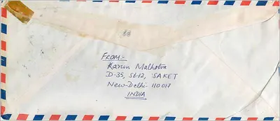 Carta aérea de New-Delhi para Iowa City — selos da Índia 1961 — Verso