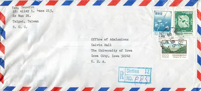 Taipei — Carta para a Universidade de Iowa — Sintien, 1962