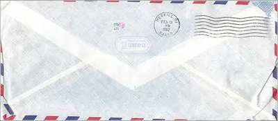 Envelope aéreo de Jordan para Iowa City - Universidade de Iowa - Office of Admission - 1982 — Verso