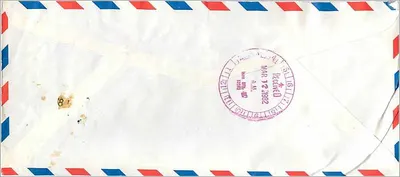 Envelope expresso para Iowa City — selos coreanos e carimbo de chegada — Verso