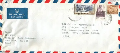 Calcutta - Iowa City — Envelope aéreo com selos indianos