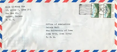 Taipei - Iowa City — Luftpostbrief mit chinesischem Stempel